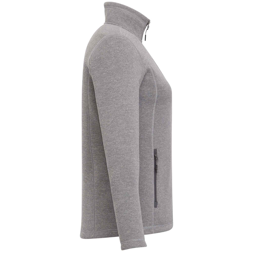 Darnell Eco Knit Full Zip Sweater for Women Embroidery - Medium Heather Grey - Right Side