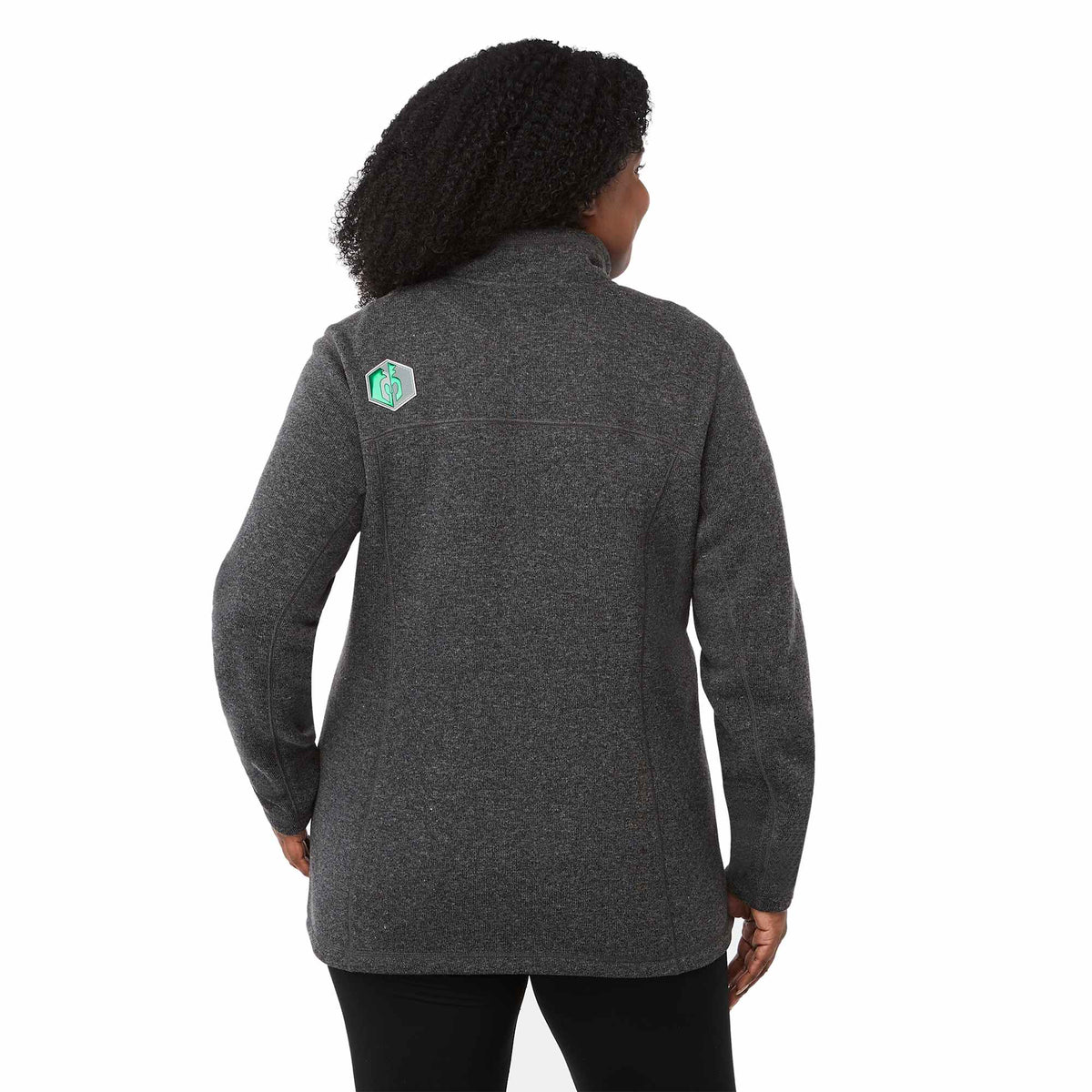Darnell Eco Knit Full Zip Sweater for Women Transfer - Heather Dark Charcoal - On Model Back