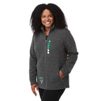 Darnell Eco Knit Full Zip Sweater for Women Transfer - Heather Dark Charcoal - On Model Right Angle