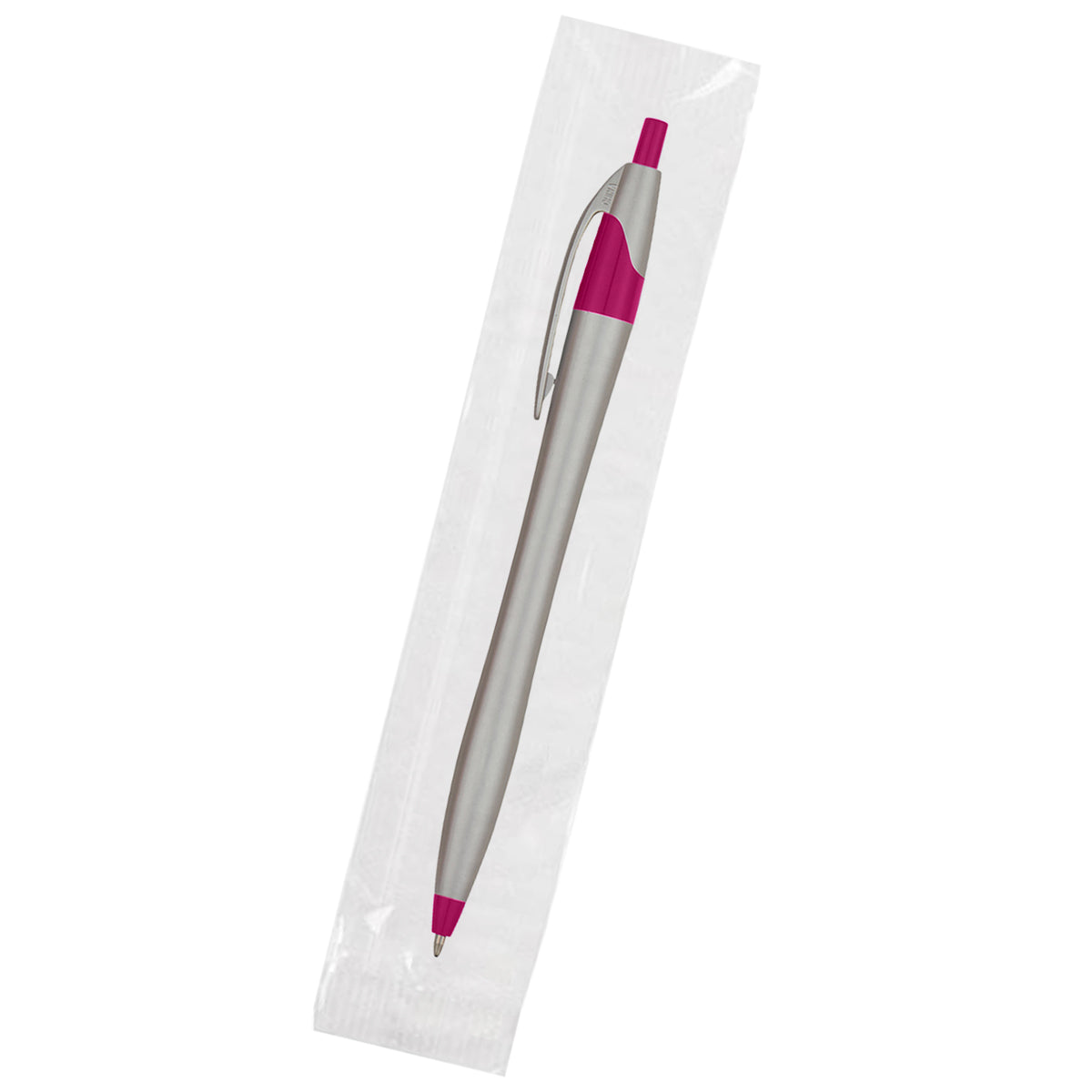 Dart Pen, Custom Printed - Silver with Fuchsia - Cellobag