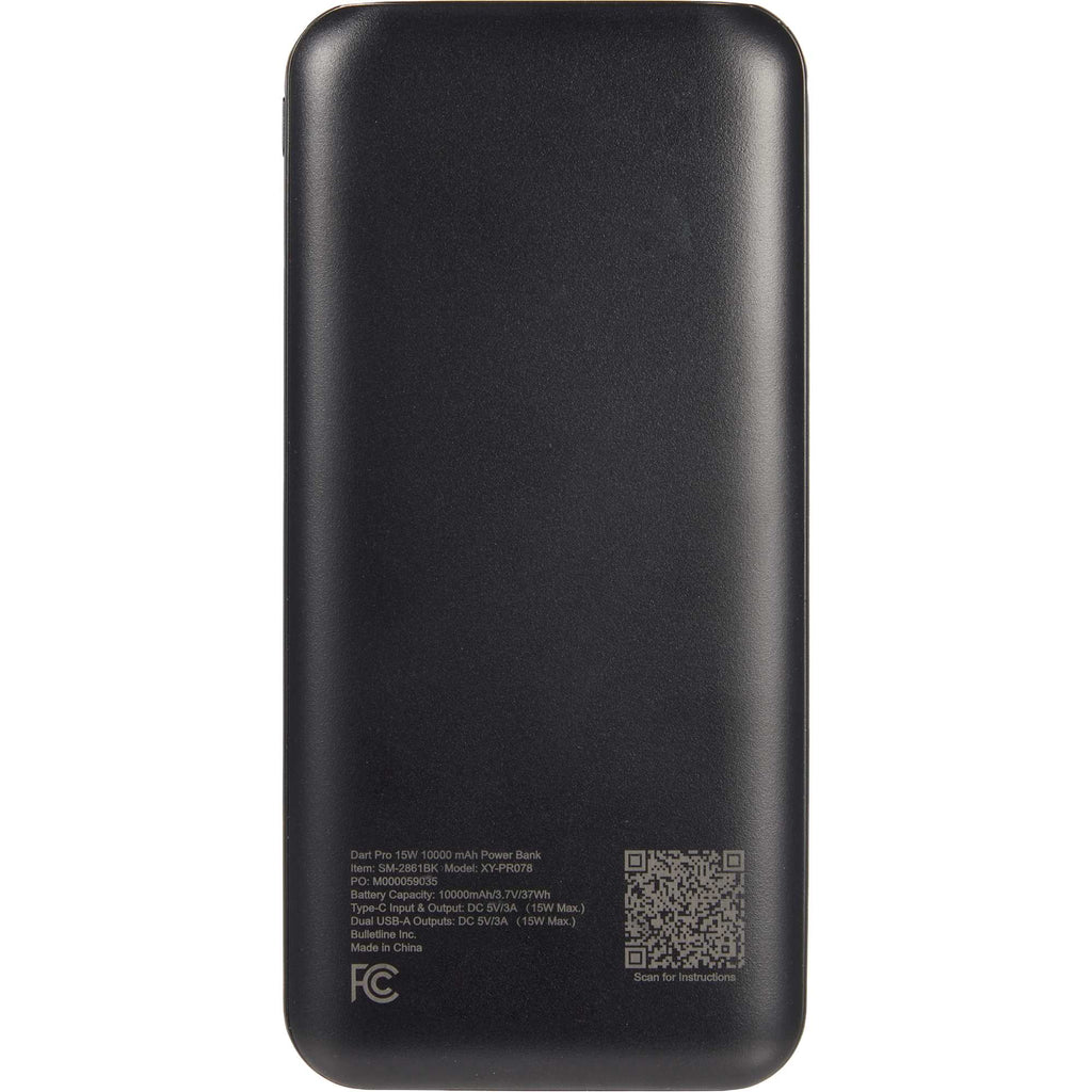 Dart Pro Fast Charging Power Bank, 10,000 mAh 15W Full Color - Black - Back