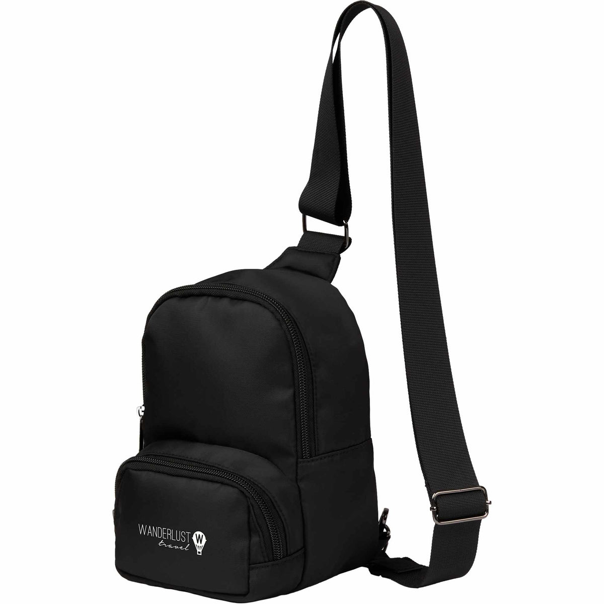 Daybreak Crossbody Travel Sling in Recycled Twill - Black - Left Angle