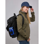 Daybreak Essential Travel Backpack with Tumbler Pocket Embroidery - Black - On Model