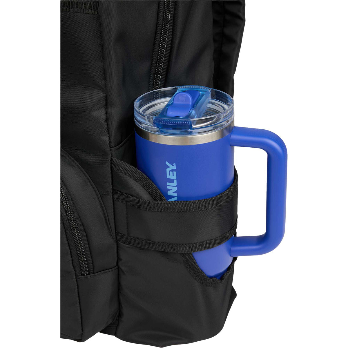 Daybreak Essential Travel Backpack with Tumbler Pocket Full Color - Black - Detail