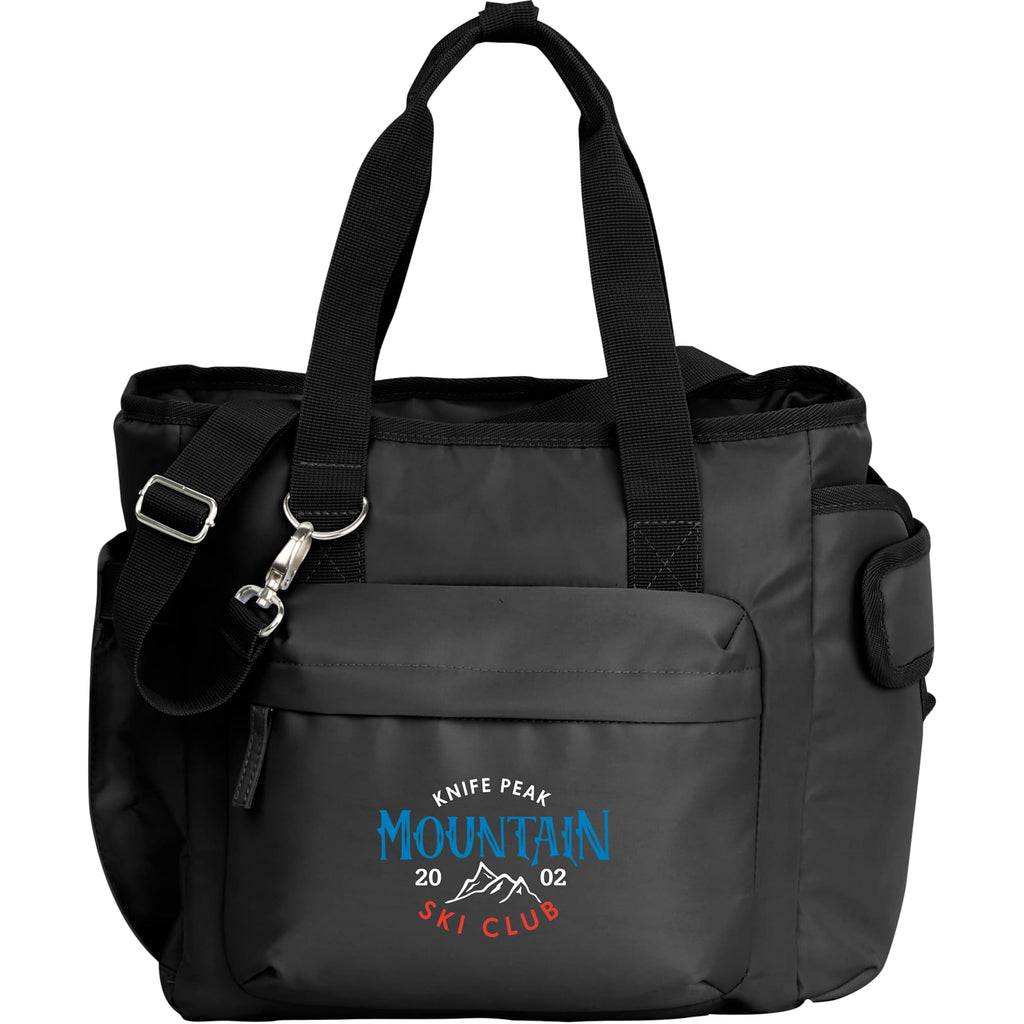 Daybreak Recycled Cooler with Tumbler Pocket, 16 Cans Embroidery - Black - Front