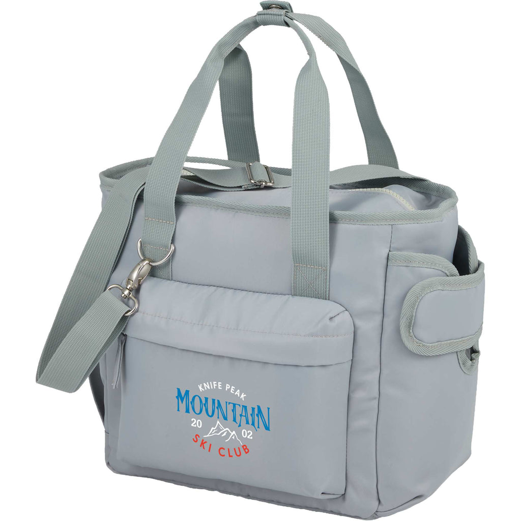 Daybreak Recycled Cooler with Tumbler Pocket, 16 Cans Embroidery - Gray - Left Angle