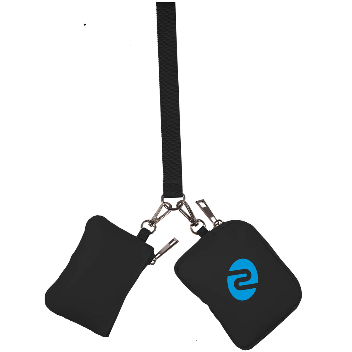 Daybreak Recycled Lanyard with Two Zip Pouches - Black - Front