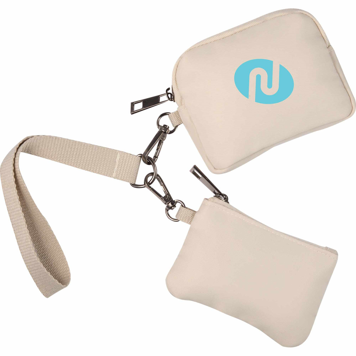 Daybreak Recycled Lanyard with Two Zip Pouches - Natural - Front