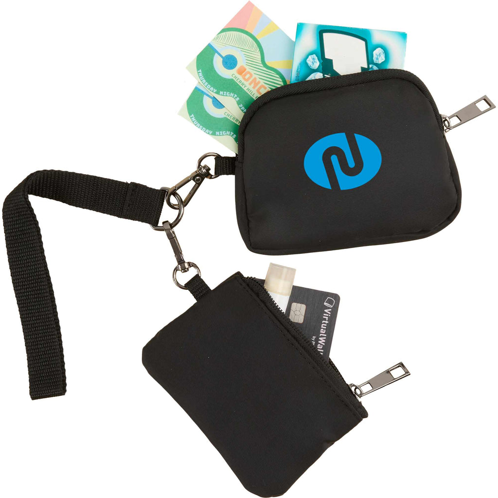 Daybreak Recycled Lanyard with Two Zip Pouches Transfer - Black - Propped