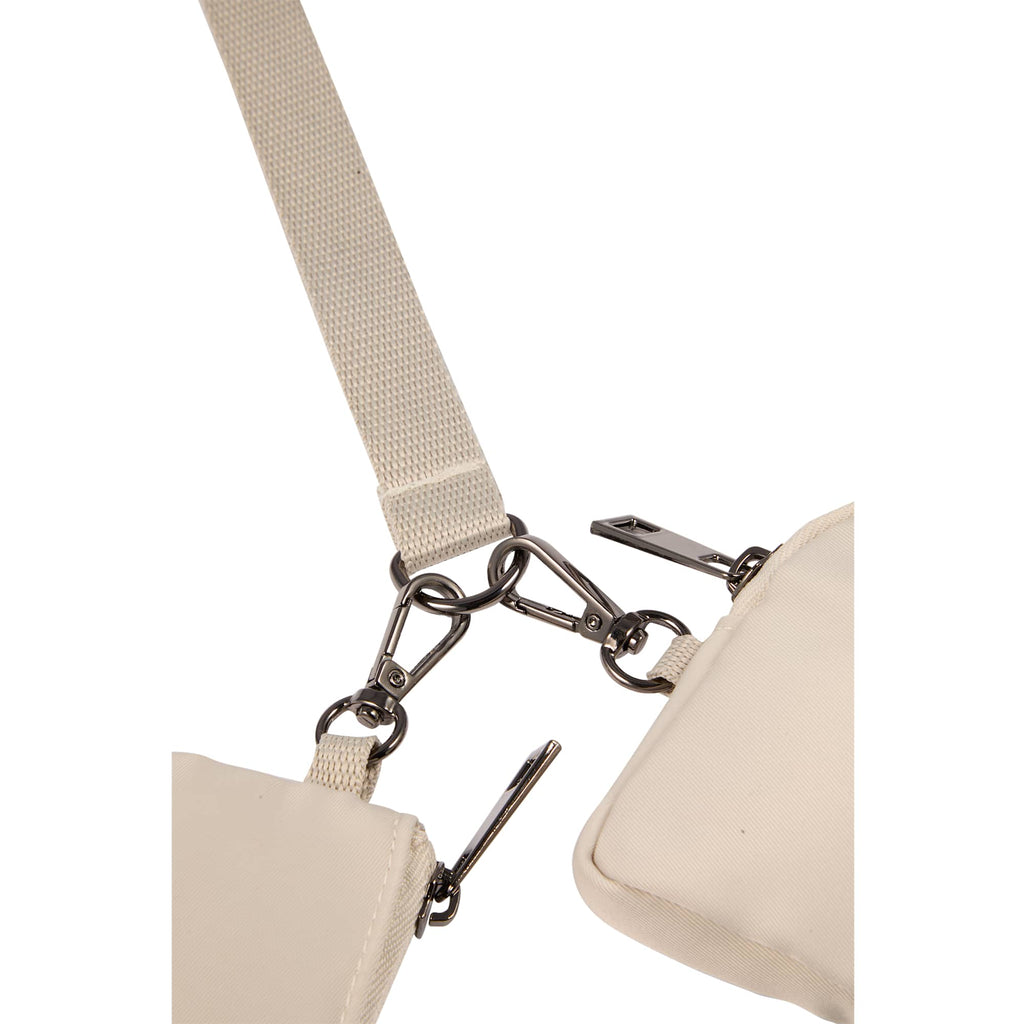 Daybreak Recycled Lanyard with Two Zip Pouches Transfer - Natural - Detail Front