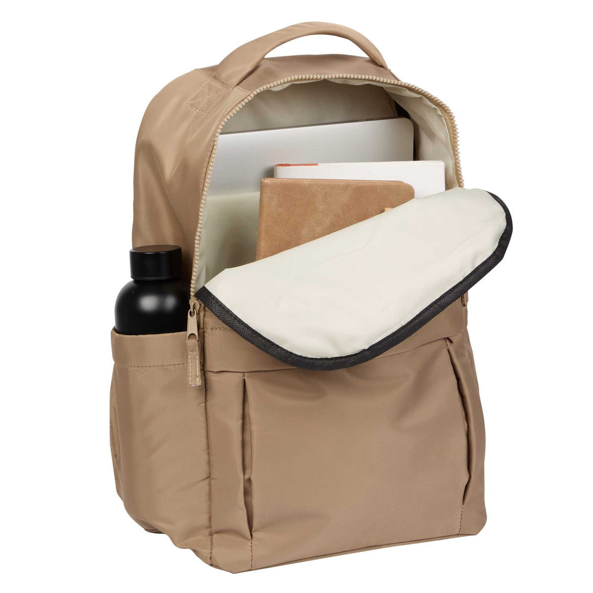Daybreak Recycled Laptop Backpack, 15 Inch Embroidery - Tan - Propped