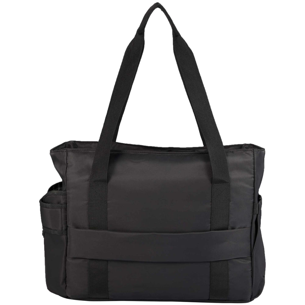 Daybreak Recycled Laptop Tote with Tumbler Pocket - Black - Back
