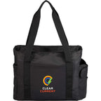 Daybreak Recycled Laptop Tote with Tumbler Pocket Transfer - Black - Front