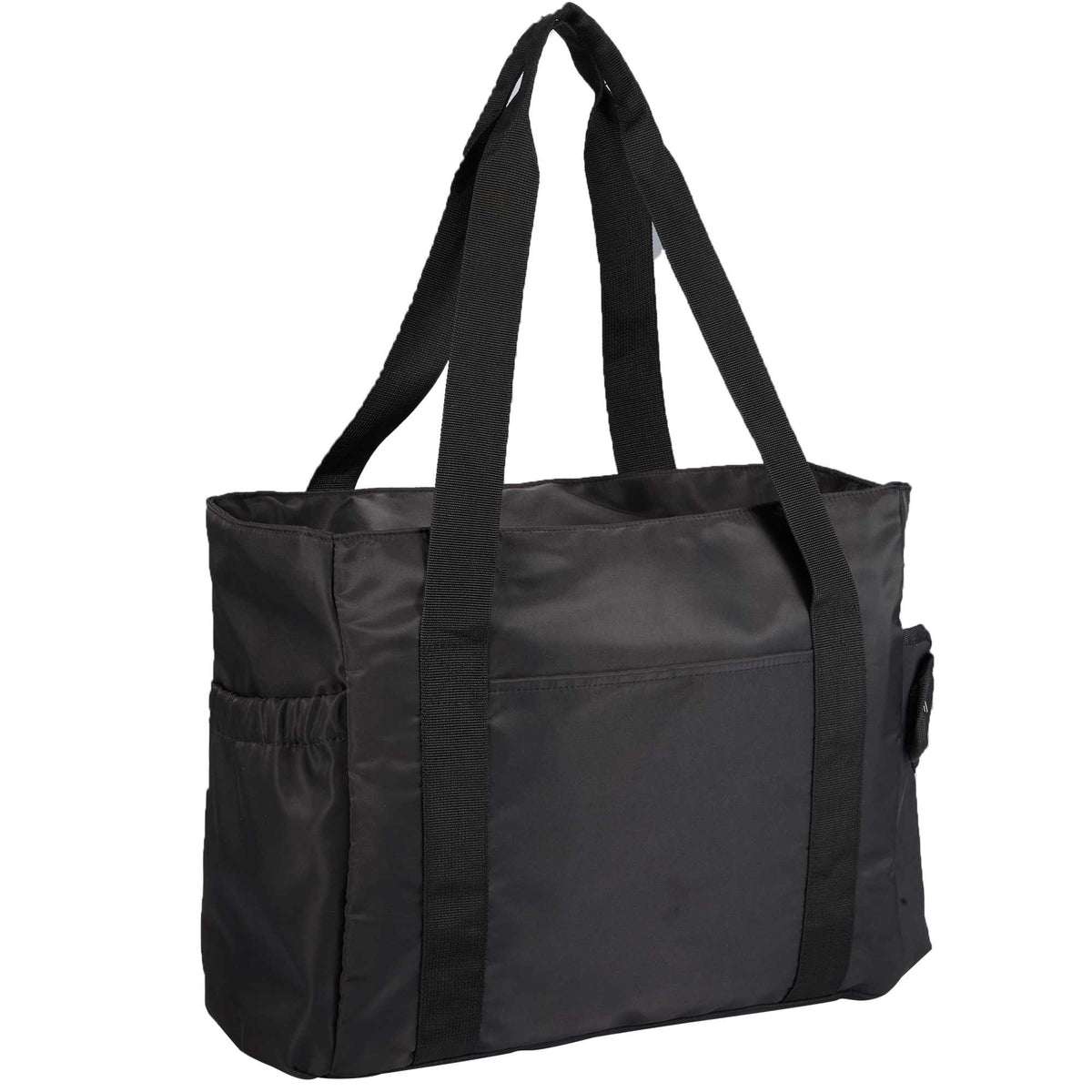 Daybreak Recycled Laptop Tote with Tumbler Pocket Transfer - Black - Right Angle