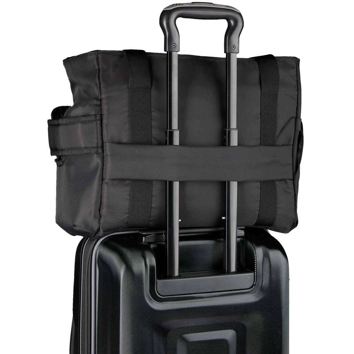 Daybreak Recycled Laptop Tote with Tumbler Pocket Transfer - Black - Trolley