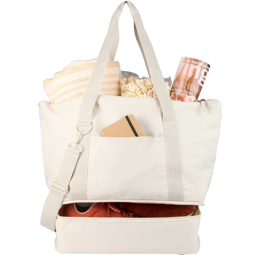 Daybreak Recycled Travel Tote with Shoe Compartment Embroidery - Natural - Propped 2