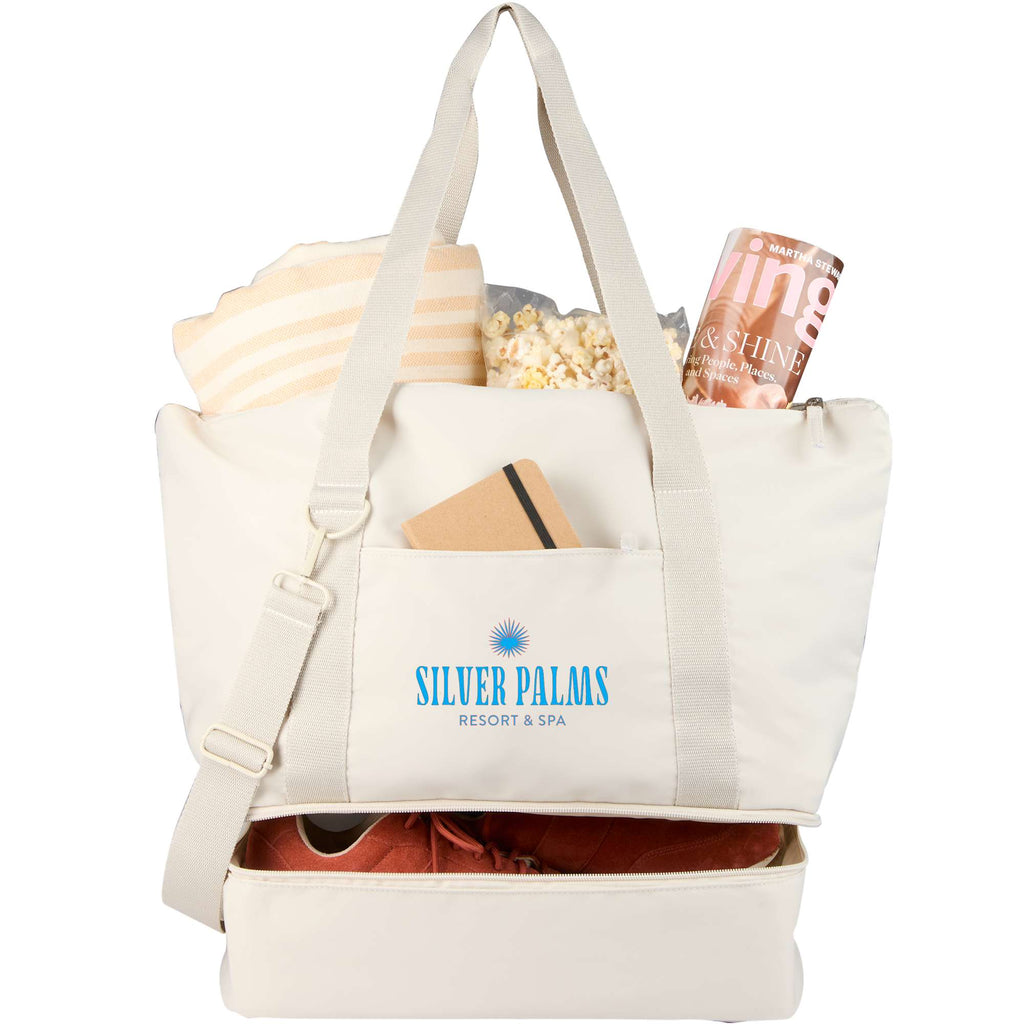 Daybreak Recycled Travel Tote with Shoe Compartment Embroidery - Natural - Propped