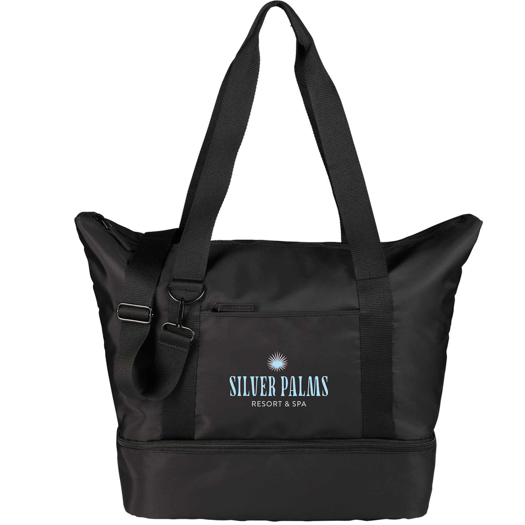 Daybreak Recycled Travel Tote with Shoe Compartment Transfer - Black - Front