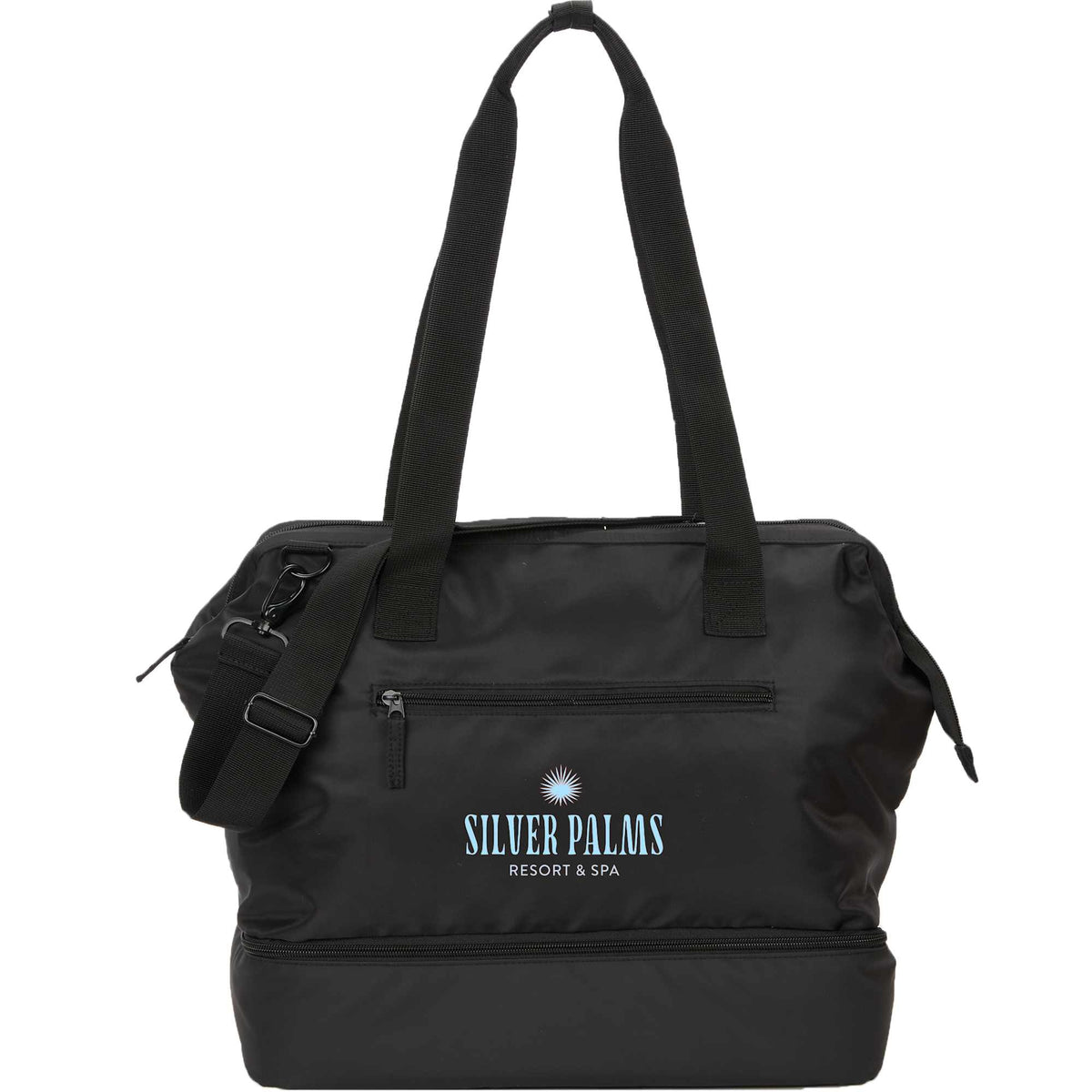 Daybreak Recycled Weekender Tote with Wire Frame Opening Transfer - Black - Front