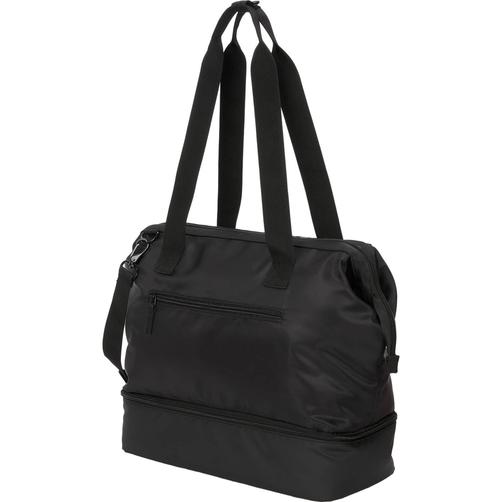 Daybreak Recycled Weekender Tote with Wire Frame Opening Transfer - Black - Left Angle