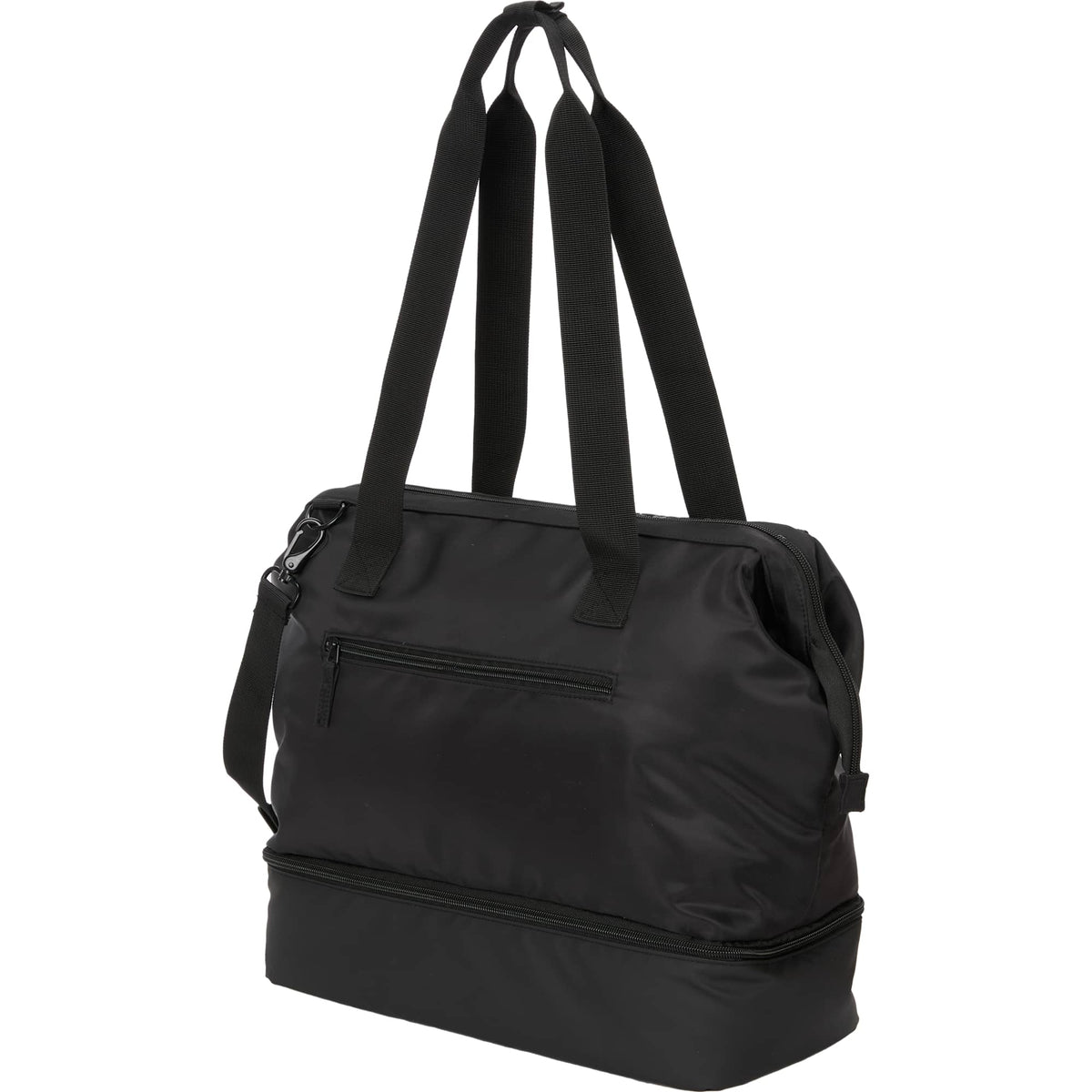 Daybreak Recycled Weekender Tote with Wire Frame Opening Transfer - Black - Left Angle