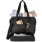 Daybreak Recycled Weekender Tote with Wire Frame Opening Transfer - Black - Propped