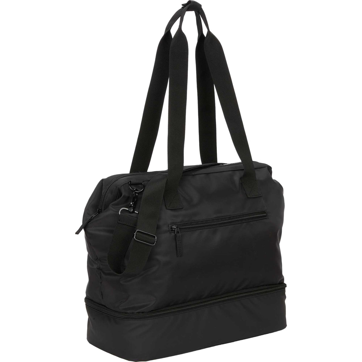Daybreak Recycled Weekender Tote with Wire Frame Opening Transfer - Black - Right Angle