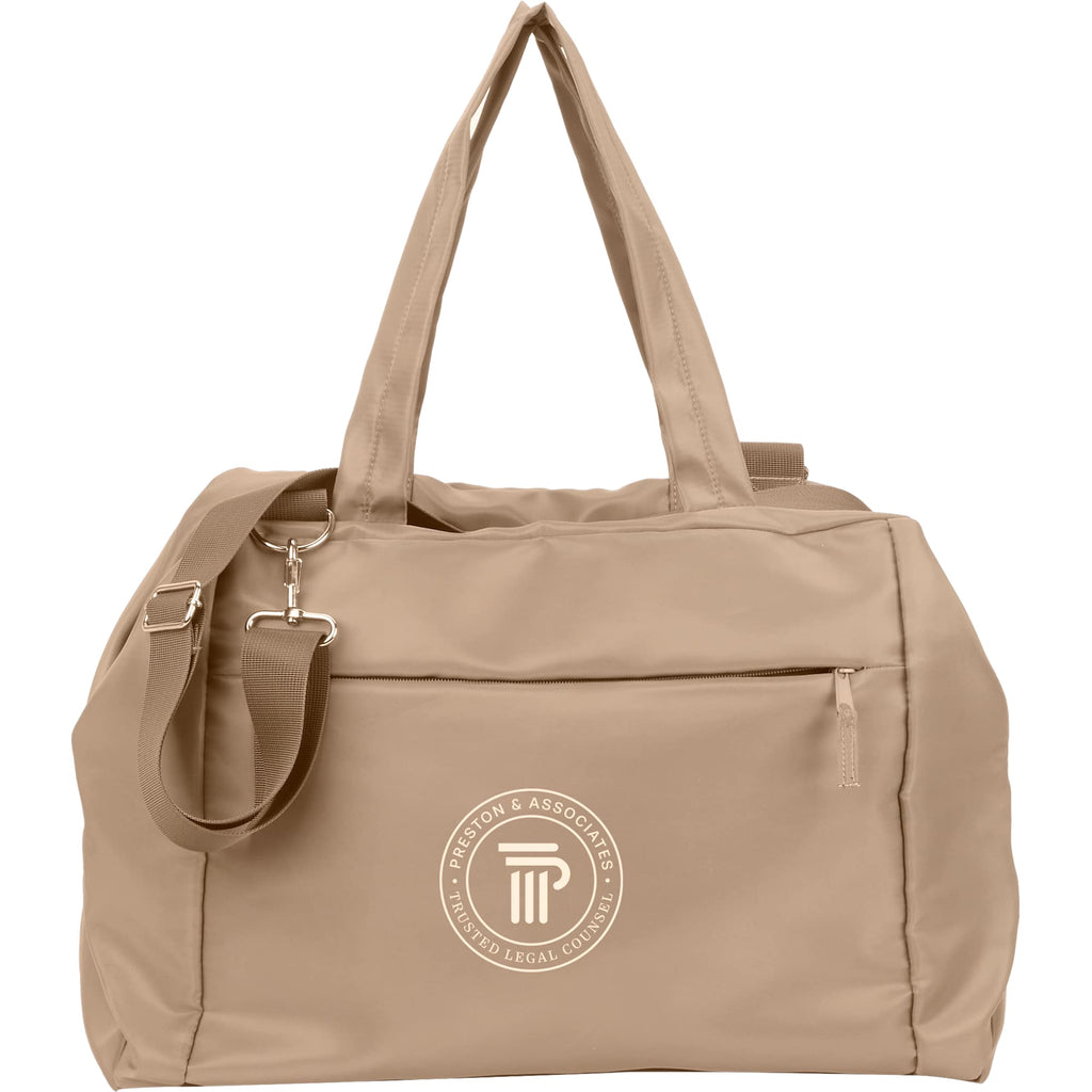 Daybreak Travel Duffel Bag with Trolley Sleeve Embroidery - Tan - Front