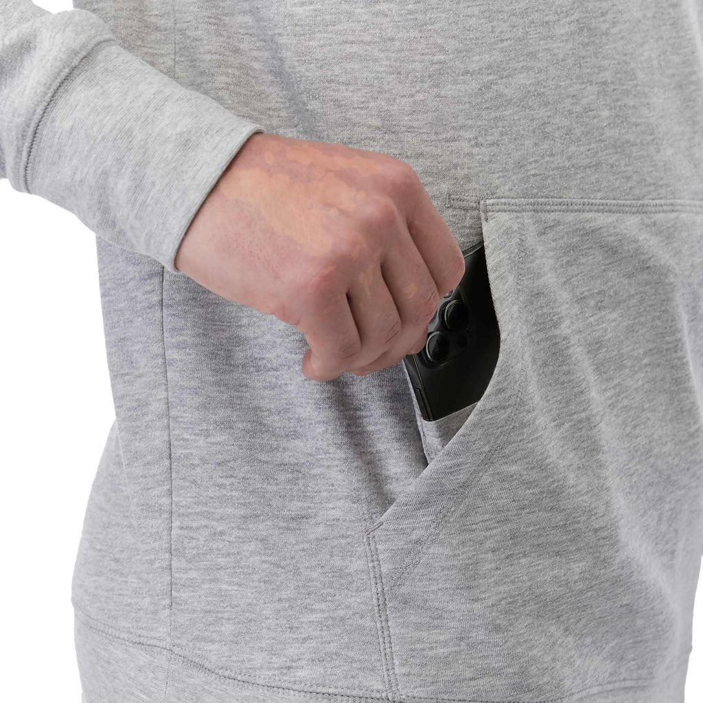 Dayton Classic Fleece Hoodie, Unisex Embroidery - Heather Grey Secondary - Right Angle On Model