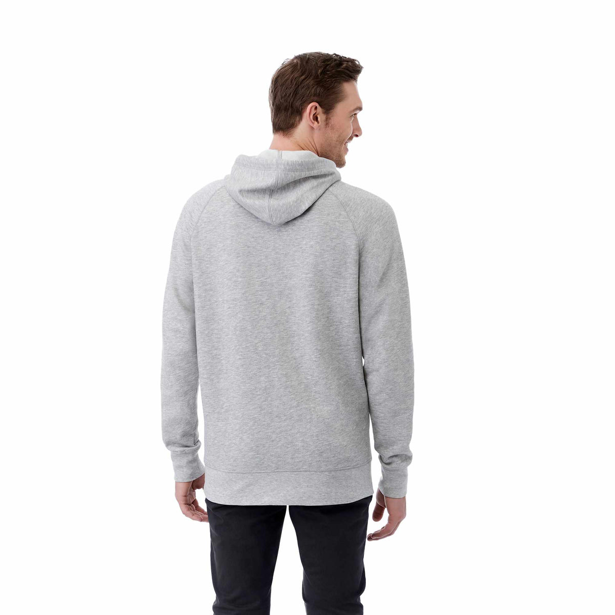 Dayton Classic Fleece Hoodie, Unisex Transfer - Heather Grey Secondary - Back On Model