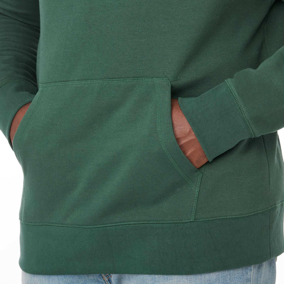 Dayton Crossover Neck Fleece Hoodie for Men Transfer - Forest Green - On Model Detail