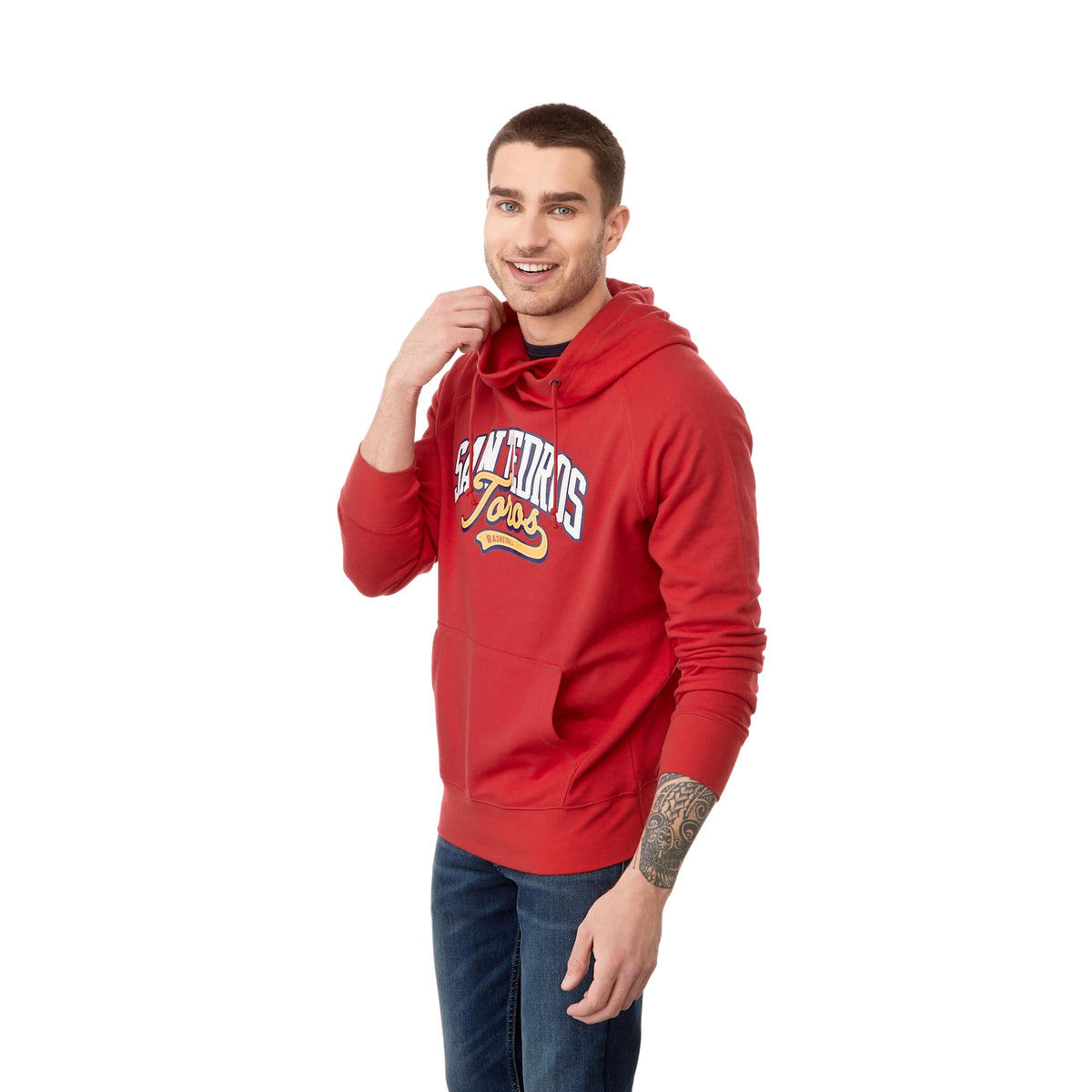 Dayton Crossover Neck Fleece Hoodie for Men Transfer - Team Red - On Model