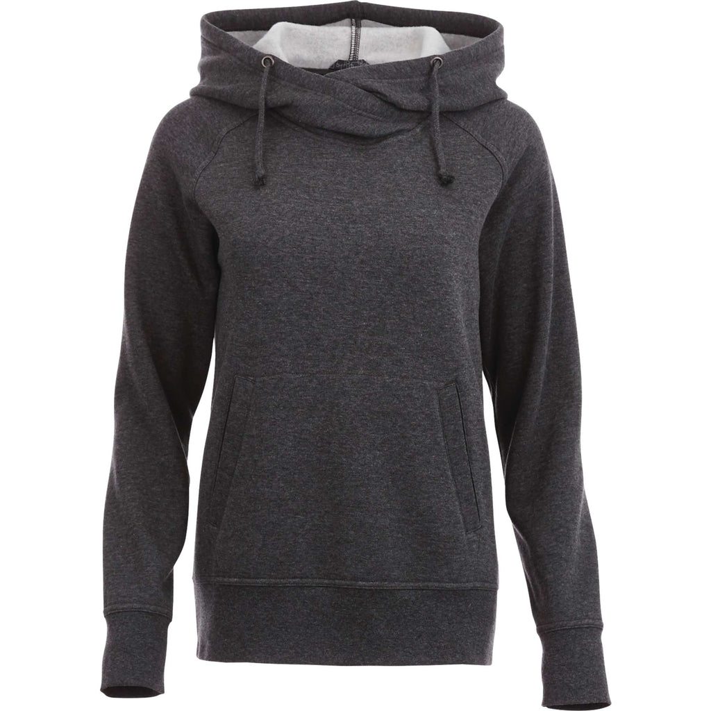 Dayton Crossover Neck Fleece Hoodie for Women Transfer - Heather Dark Charcoal - Front Flat