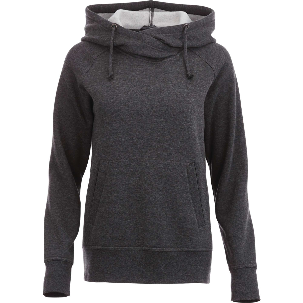 Dayton Crossover Neck Fleece Hoodie for Women Transfer - Heather Dark Charcoal - Front Flat