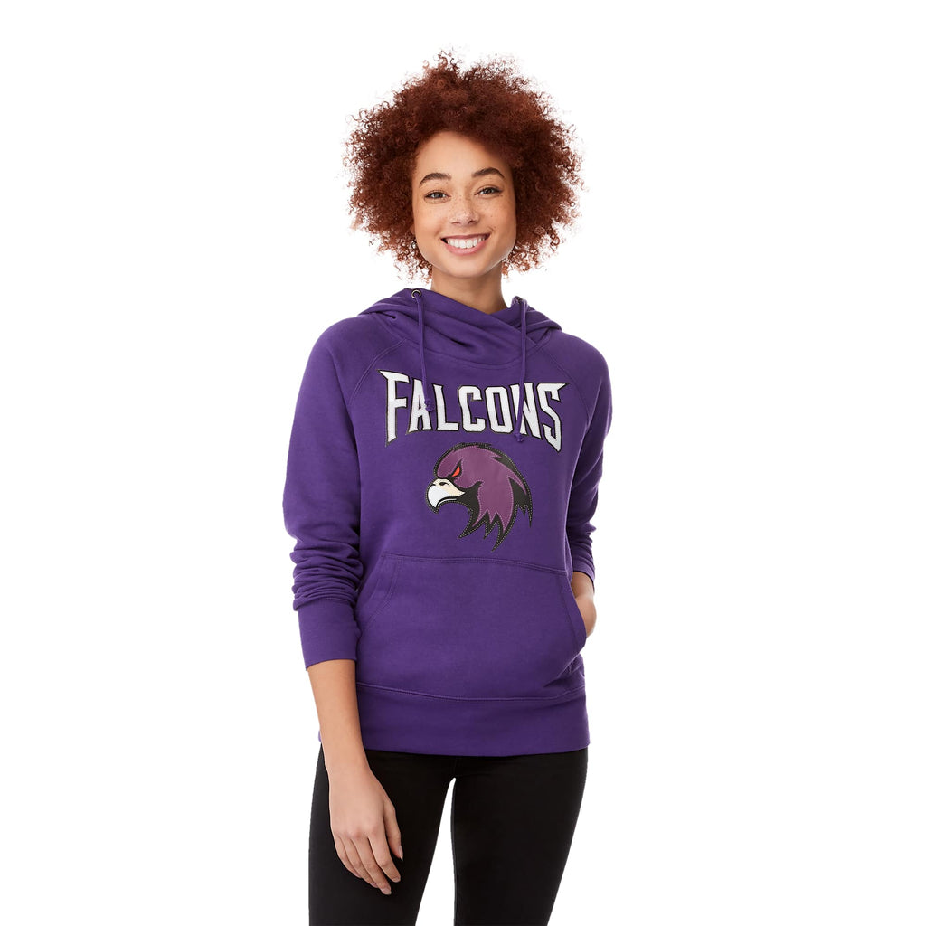 Dayton Crossover Neck Fleece Hoodie for Women Transfer - Purple - Front On Model