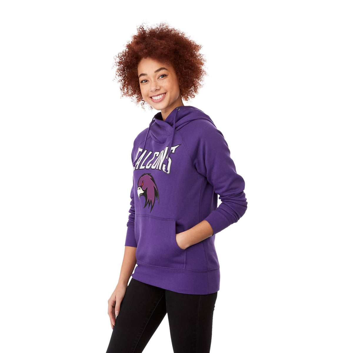 Dayton Crossover Neck Fleece Hoodie for Women Transfer - Purple - On Model 2