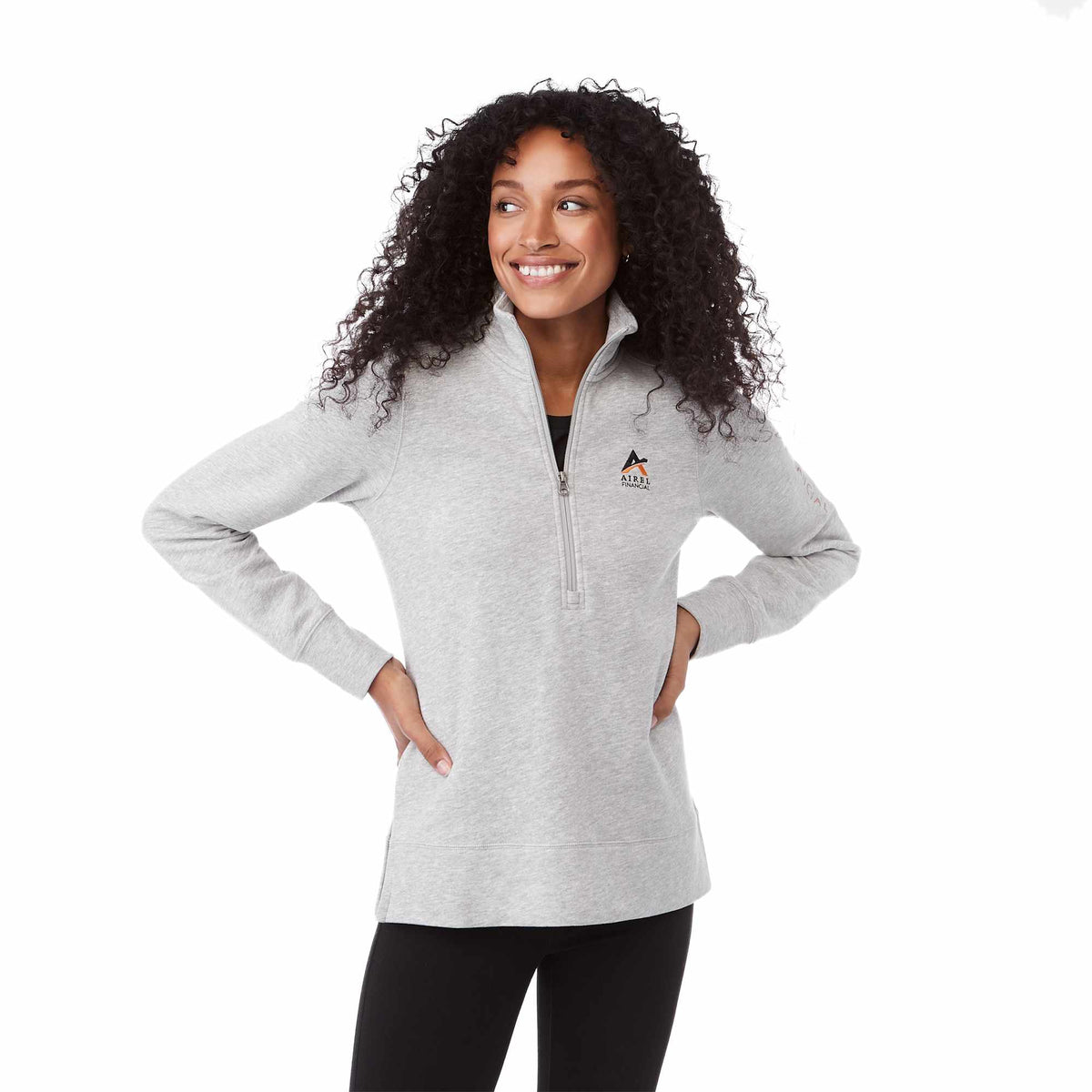 Dayton Fleece Half Zip Pullover for Women Embroidery - Heather Grey Secondary - Front On Model