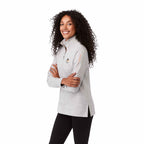 Dayton Fleece Half Zip Pullover for Women Embroidery - Heather Grey Secondary - Left Angle On Model 2