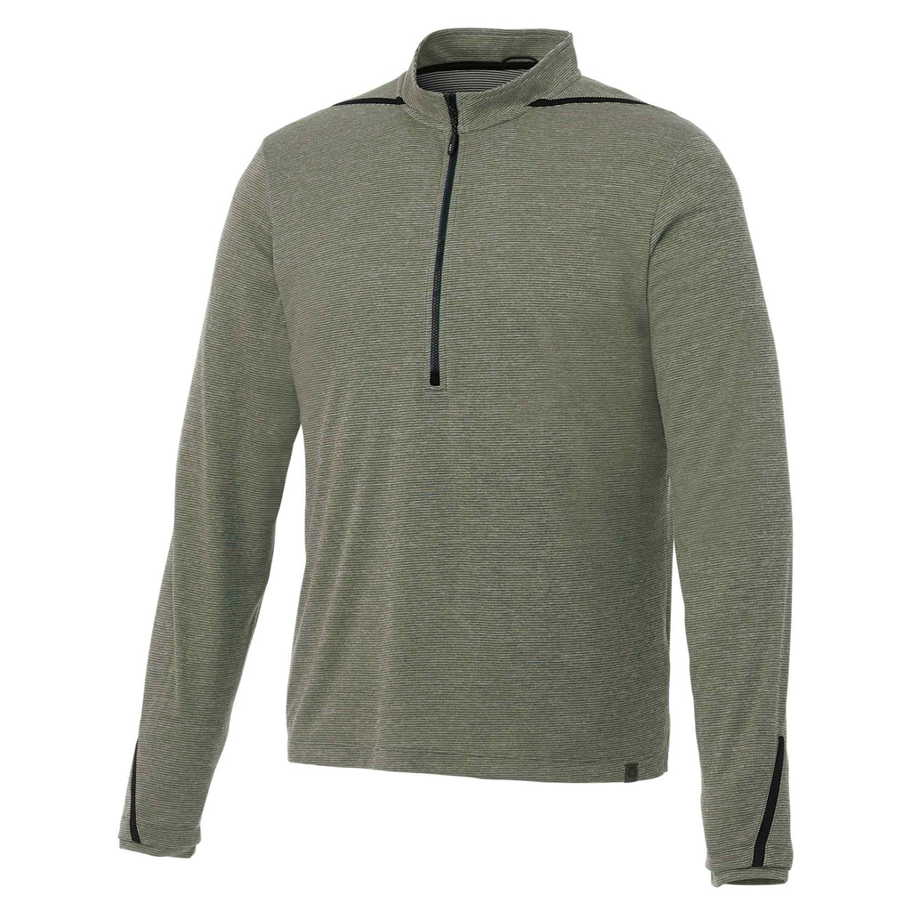 Dege Eco Knit Half Zip with Convertible Collar for Men Embroidery - Loden Heather/Black - Front Flat