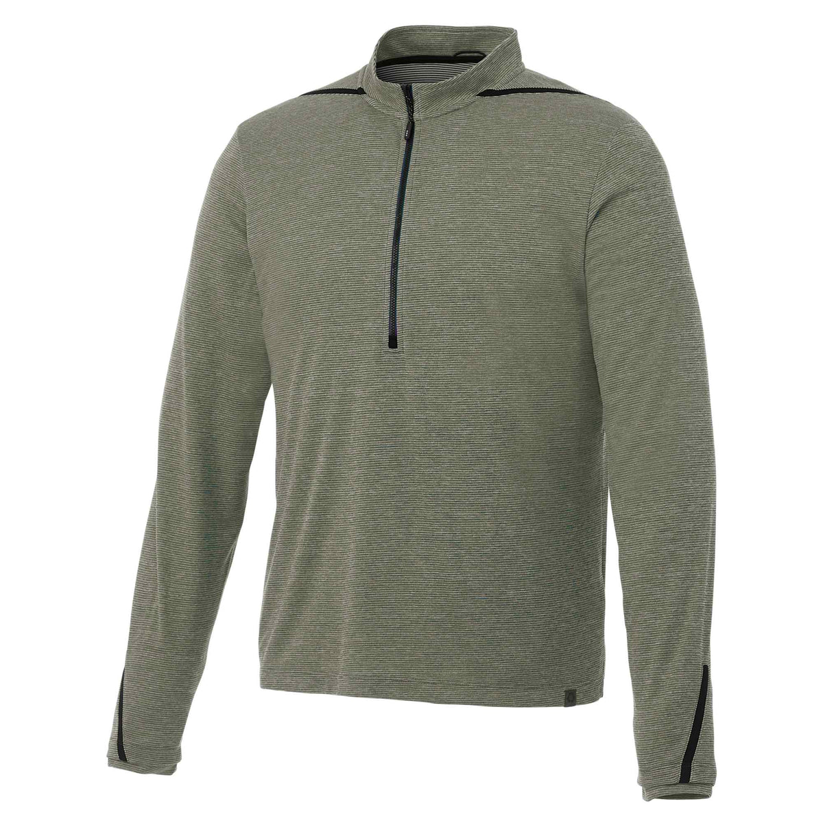 Dege Eco Knit Half Zip with Convertible Collar for Men Embroidery - Loden Heather/Black - Front Flat