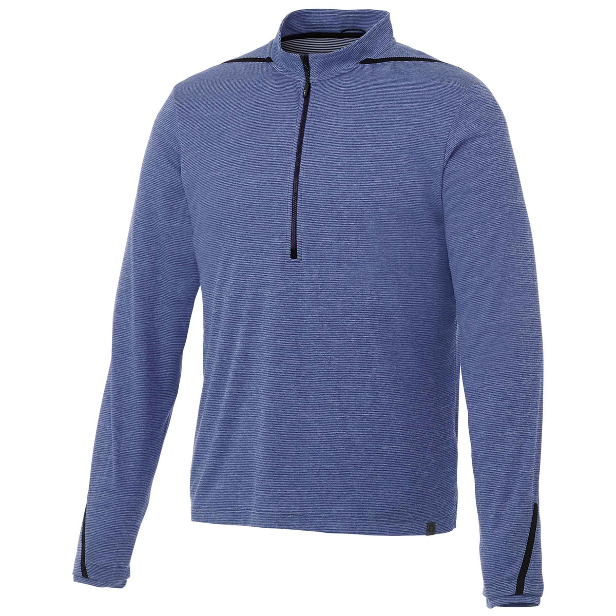 Dege Eco Knit Half Zip with Convertible Collar for Men Embroidery - Metro Blue Heather/Black - Front Flat