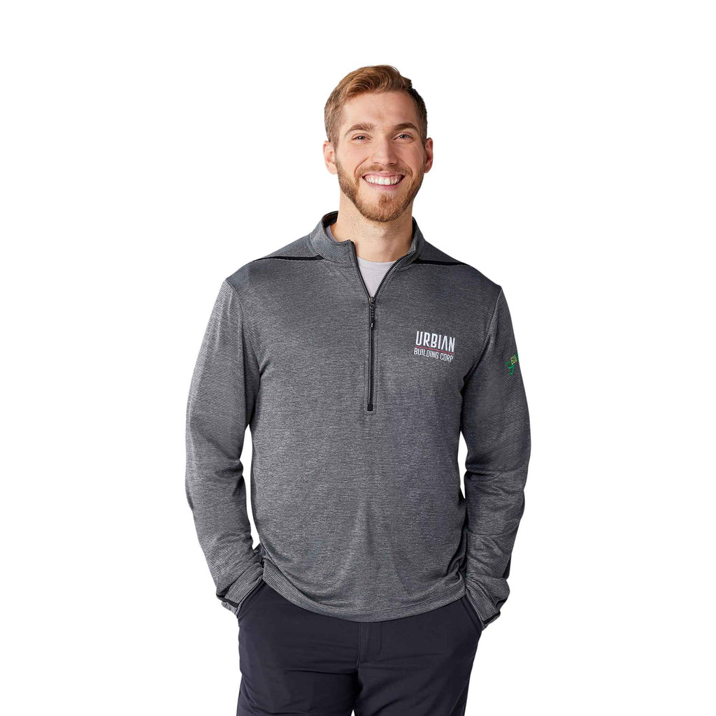 Dege Eco Knit Half Zip with Convertible Collar for Men Transfer - Heather Charcoal/Black - Front On Model