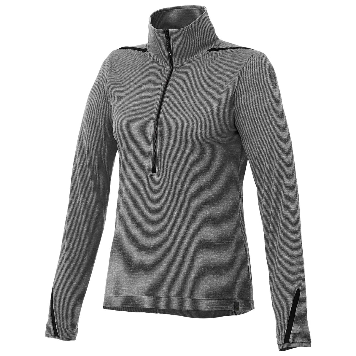 Dege Eco Knit Half Zip with Convertible Collar for Women Embroidery - Heather Charcoal/Black - Front Flat