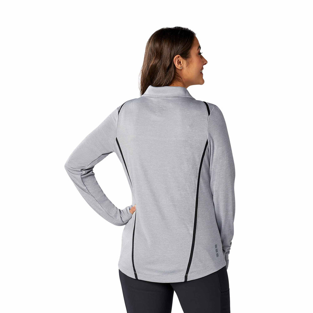 Dege Eco Knit Half Zip with Convertible Collar for Women Embroidery - Heather Grey/Black - Back Flat 2