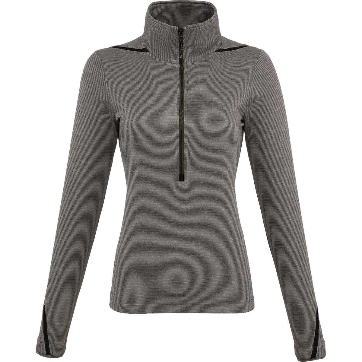 Dege Eco Knit Half Zip with Convertible Collar for Women Embroidery - Loden Heather/Black - Front