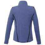 Dege Eco Knit Half Zip with Convertible Collar for Women Embroidery - Metro Blue Heather/Black - Back Flat