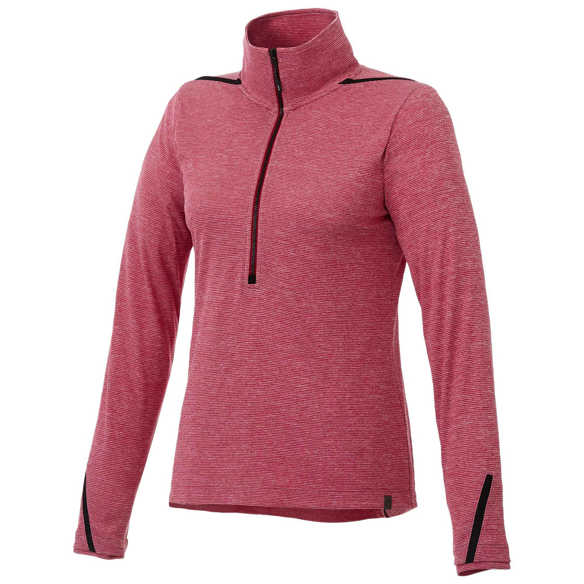Dege Eco Knit Half Zip with Convertible Collar for Women Embroidery - Vintage Red Heather/Black - Front Flat