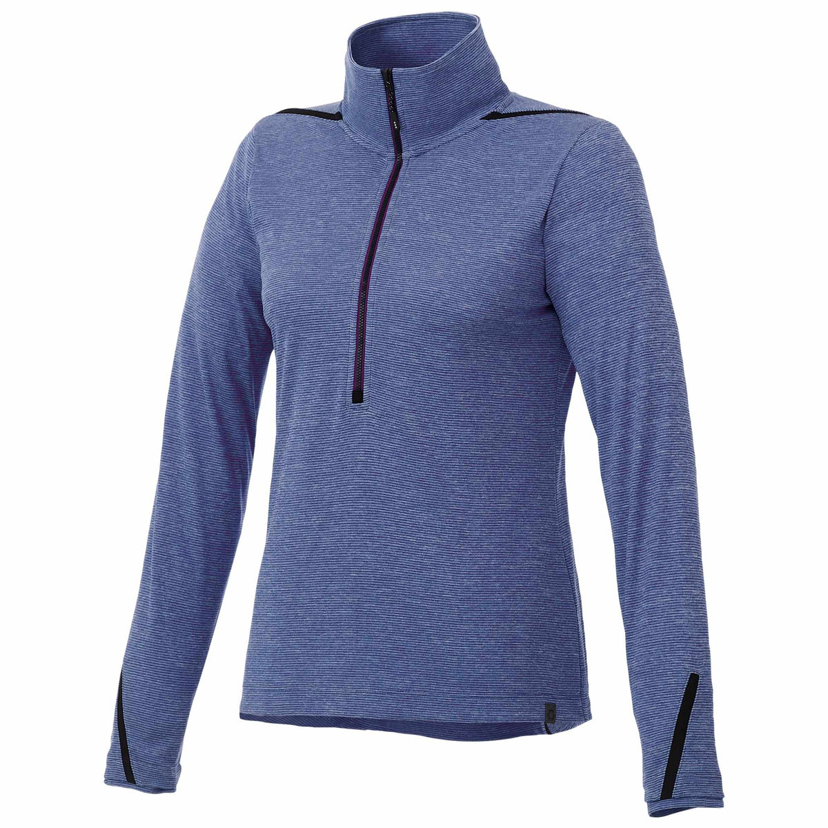 Dege Eco Knit Half Zip with Convertible Collar for Women Transfer - Metro Blue Heather/Black - Front Flat