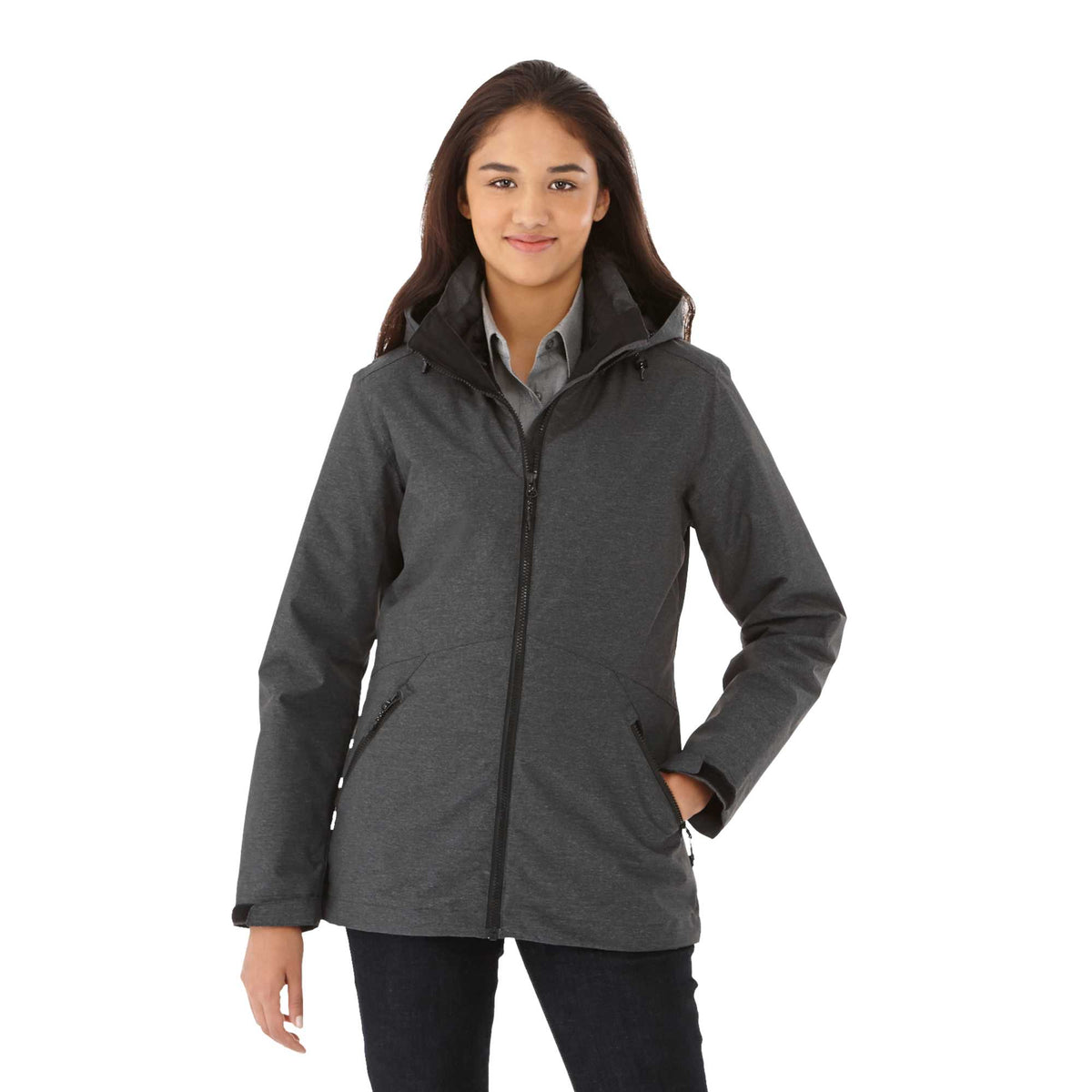 Delamar 3-in-1 Waterproof Jacket with Nylon Liner for Women Embroidery - Heather Dark Charcoal - Front Flat