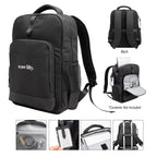 Deluxe Executive Active Laptop Backpack in Recycled PET - Black - Silk Screen